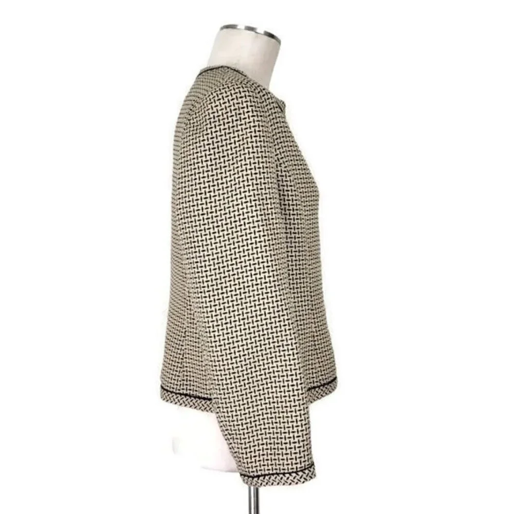 Kasper Tweed Blazer Size 12P 1 Hook Eye Closure Long Sleeve Lined Black Tan